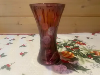 Buy Royal Doulton Room Vintage Hour Glass Floral Etched Fine Cut Cranberry Vase • 10.49£