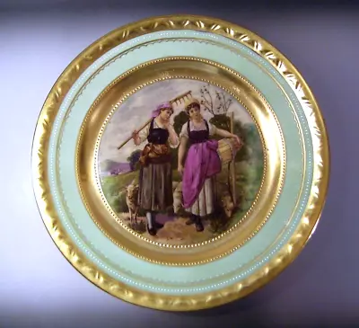 Buy Antique French Hand Painted Porcelain Landscape Women Sheep Cabinet Plate • 189.75£