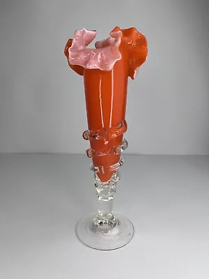 Buy Stunning Vintage Ruby Red Ruffled Top Tall Slim Footed Spiral Art Glass Vase VGC • 16.50£