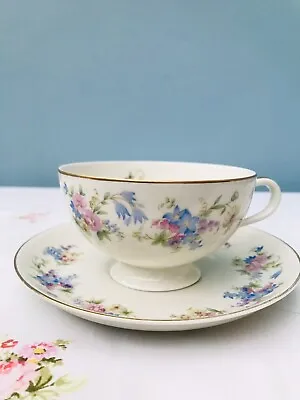 Buy Stunning Thomas Ivory Vintage Footed Tea Cup & Saucer Pink & Blue Floral 💐 • 8.45£