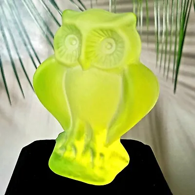 Buy Owl Vaseline Matte Glass Figurine Vintage Yellow Frosty Glass Art Deco • 71.15£