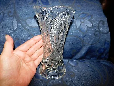 Buy Vintage Heavy Quality Deep Cut Look Clear Glass Vase Scallop Rim 6.5  High • 5.50£