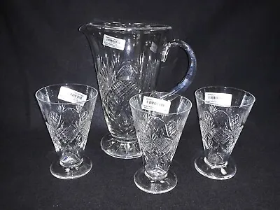 Buy 9'' EDINBURGH CRYSTAL WATER PITCHER JUG W/ 3 MATCHING GLASSES-Marked Scotland • 191.14£