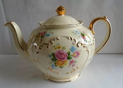 Buy Vintage Sadler Full Size Ivory Cream Teapot Globe Shape With Rose Floral Design • 25£