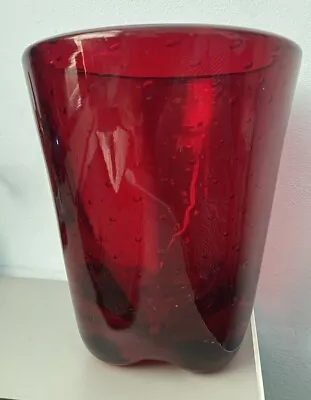Buy WHITEFRIARS 1940s Ruby Red Art Glass Controlled Bubble Vase William Wilson 9117 • 50£