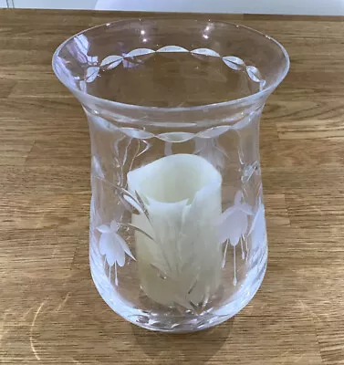 Buy Beautiful Etched Fushcias Clear Cut Glass Crystal Candle Holder 6” High In VGC • 6.95£