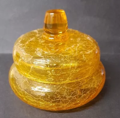 Buy Antique C1880 Yellow Crackle Glass Candy Trinket Pot.  • 80£