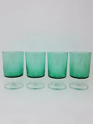 Buy Set Of 4 Emerald Green Cordial Pedestal Shot Glasses Vintage Luminarc France • 33£