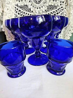 Buy Antique VIKING Cobalt Blue Glassware Vintage GEORGIAN Pattern. • 170.70£