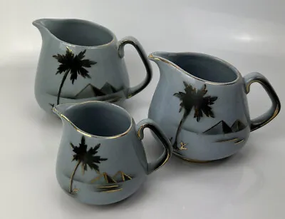 Buy Trio Of 1950s Keele Street Pottery Jugs In Blue - Golden Pyramid Design England • 9.95£