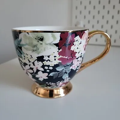 Buy Large Fox And Ivy Beautiful Floral Large Mug With Golden Handle Footed Design • 14.99£
