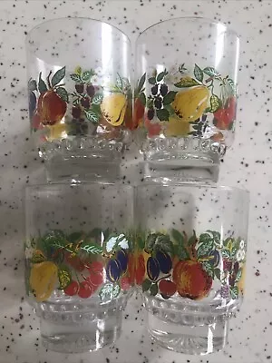 Buy 4 Vintage 50s Glass Fruit Leaf Print Drinking Tumblers Kitsch Retro Mid Century • 19£