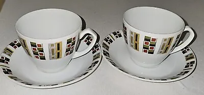 Buy 2 X Mid Century Vintage Alfred Meakin Glo-White ‘Random’ Cups And Saucers • 9.45£