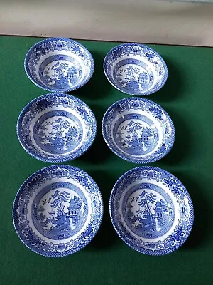 Buy  English Ironstone Tableware 'Old Willow' Blue & White 16cm Cereal Bowls Qty 6 • 12£