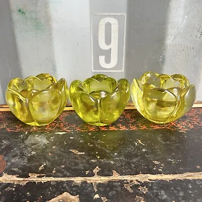 Buy Murano Style Art Glass Yellow Green Petal Shaped Candle Holder Heavy 3” X 4” • 26.24£