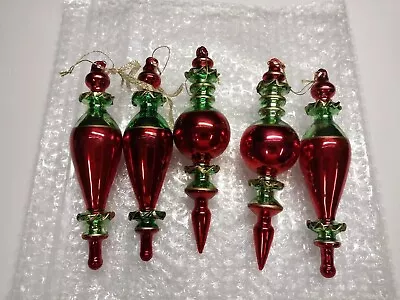 Buy Set 8 Vintage Teardrop Blown Glass Christmas Ornaments 7.5  Long  Red And Green • 28.76£