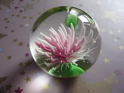 Buy Vintage Glass Paperweight Pink Flower • 3£