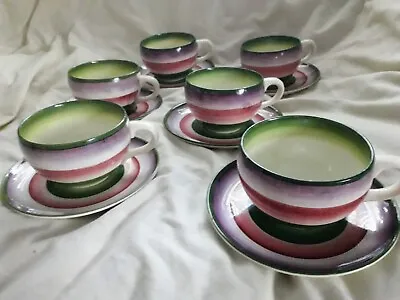 Buy VINTAGE Royal Victoria Wade Pottery Set Of 6 Cups And 6 Saucers Unusual Pretty • 20£