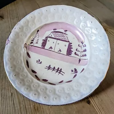 Buy Antique Staffordshire Pearlware Pink Lustre Childs Nursery Plate Cottage 20cm  • 38£
