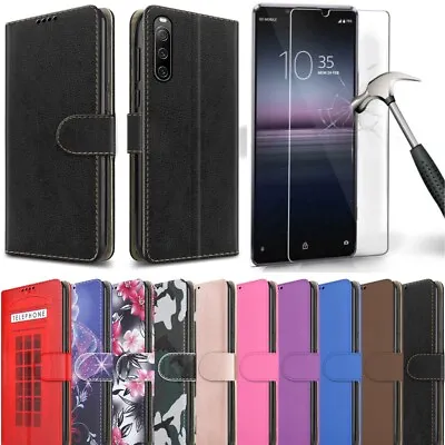 Buy For Sony Xperia 10 V Case, Leather Wallet Flip Stand Phone Cover + Screen Glass • 5.95£