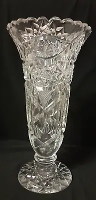 Buy Antique Heavy Cut Glass Crystal Vase ABP Hobstar Flared Footed 21cm • 20£