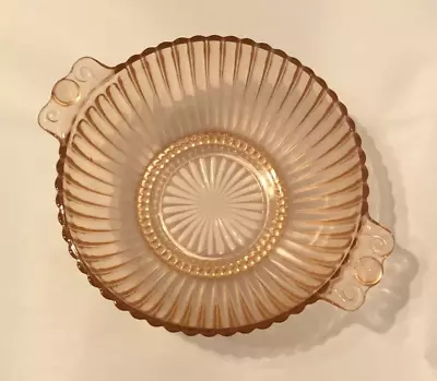 Buy Vintage Pink 8-3/8  Dia. Depression Glass Ribbed Serving Bowl With Handles • 33.21£