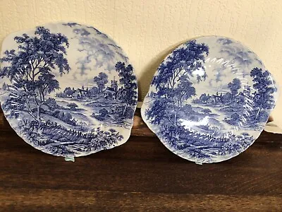 Buy Two Vintage Ridgeway Of Staffordshire “Meadowsweet” Blue & White Plates. 11”. • 9£