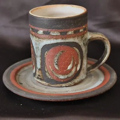 Buy Vintage Briglin Studio Pottery Coffee Cup & Saucer With Swirl Decoration, 1970's • 16.50£