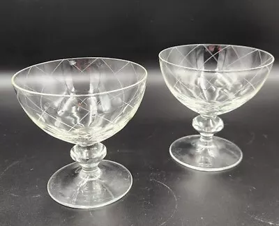 Buy Vintage 1930's Pair Of 2 Etched Crystal Champgne Glass • 36.99£