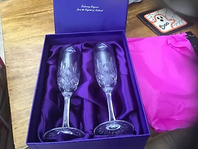 Buy 2 Edinburgh Crystal Champagne Flutes New In Box • 14.99£