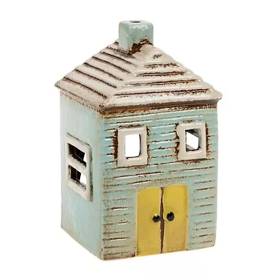 Buy Ceramic Blue House Village Pottery Cottage Ornament Tealight Candle Holder • 9.49£