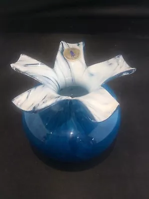 Buy MTARFA Maltese Blue Handblown Art Glass Vase + Original Label Made In Malta MINT • 25.99£