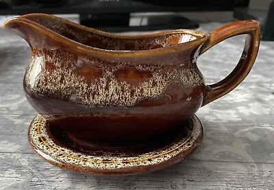 Buy Fosters Pottery Cornwall Brown Honeycomb Glaze Gravy Boat & Saucer. Vintage • 12£