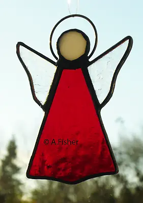 Buy Stained Glass Angel - Handmade - Red - Suncatcher - NEW - 10.5cms (4ins)H • 10.65£