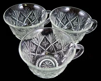 Buy Heritage Stars 6oz Punch Cup Set Of 3 Vintage 1970s Hazel Atlas Pressed Glass • 13.95£
