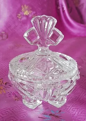 Buy Cut Glass ~ Powder Bowl With Lid ~ Clear ~ Art Deco ~ C1920-30s ~ Original • 12.99£