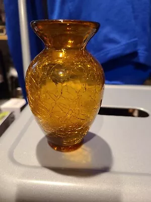 Buy Vintage Small Amber Crackle Glass Vase 4.5  Inches Tall 1970s 1960s ? • 17.24£