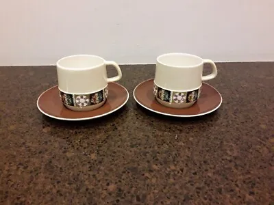 Buy Midcentury  Set Of 2 Brown Cream CarltonWare Coffee Cups And Saucers No28 • 10£