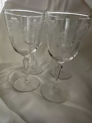 Buy 4 Vintage Etched Wine Glass Clear Elegant Crystal - GREAT QUALITY & CONDITION 7” • 34.02£