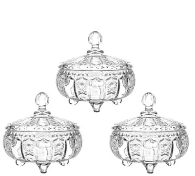 Buy 3Glass Candy Jar With Lid, Large Sugar Bowl Meal Living Room Dried Fruit Box Jar • 16.99£