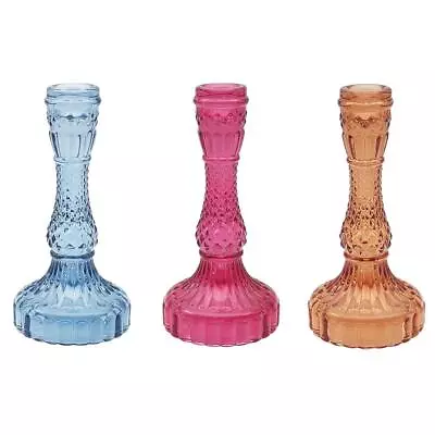 Buy 1 X Jewel Coloured Glass Candlestick Dinner Candle Holder, Blue, Pink Or Peach • 12£