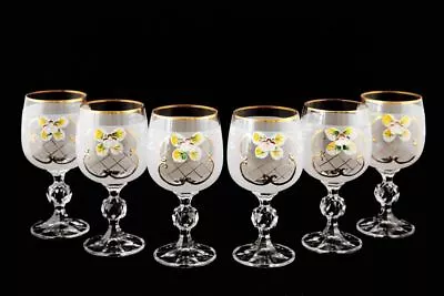 Buy Bohemian Crystal Colored Enameled Glasses Wine Champagne Brandy Liqueur Set Of 6 • 85.38£