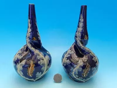 Buy Pair Of Doulton Lambeth Signed Vases By Barlow & Others - Twisted Stem & Beaded • 90.88£