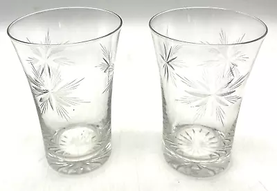 Buy Two VTG Fluted Crystal Etched/Cut Stars 4  T Glass 6-oz Juice/Barware Heavy Base • 14.18£