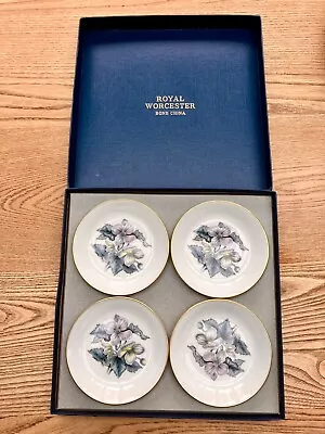 Buy Royal Worcester Boxed Set Of 4 Pin Dishes Trinket Trays Dog Rose Mint Condition • 15£