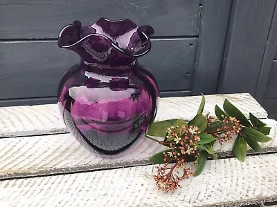 Buy Dartington Glass Purple Ruffled Edge Vase, Vintage • 19.99£