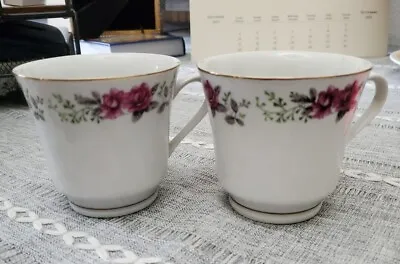 Buy Fine Bone China Tea/Coffee Cups - Set Of 2 - Rose Trim, Foliage & Gold Trim • 11.40£