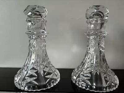 Buy 2x Vintage Crystal Clear Glass Decorative Candle Sticks Ornaments With Lid • 9.50£