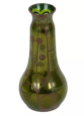 Buy Green Glass Iridescent Galvanoplasty Copper Carl Goldberg Overlay Vase C1900 • 121.64£
