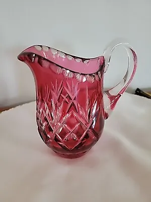 Buy Vintage Bohemian Ruby Cut To Clear Glass Pitcher 5  Tall • 24.98£